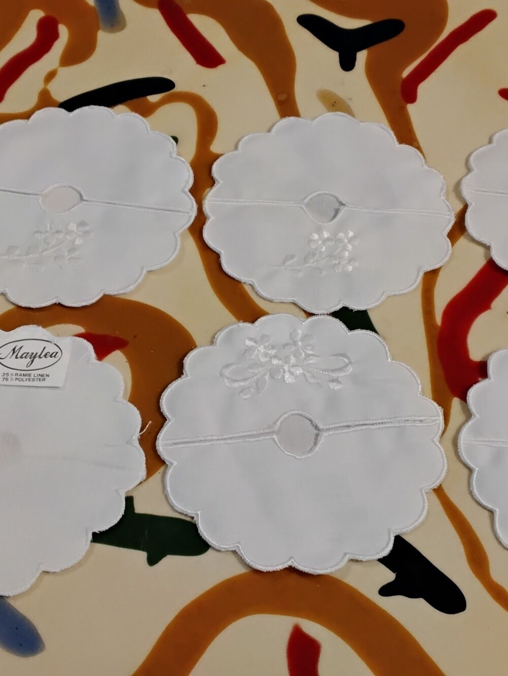 Vintage Maylea White Fabric Wine Glass "Slipper" Coasters – Complete Set of 6